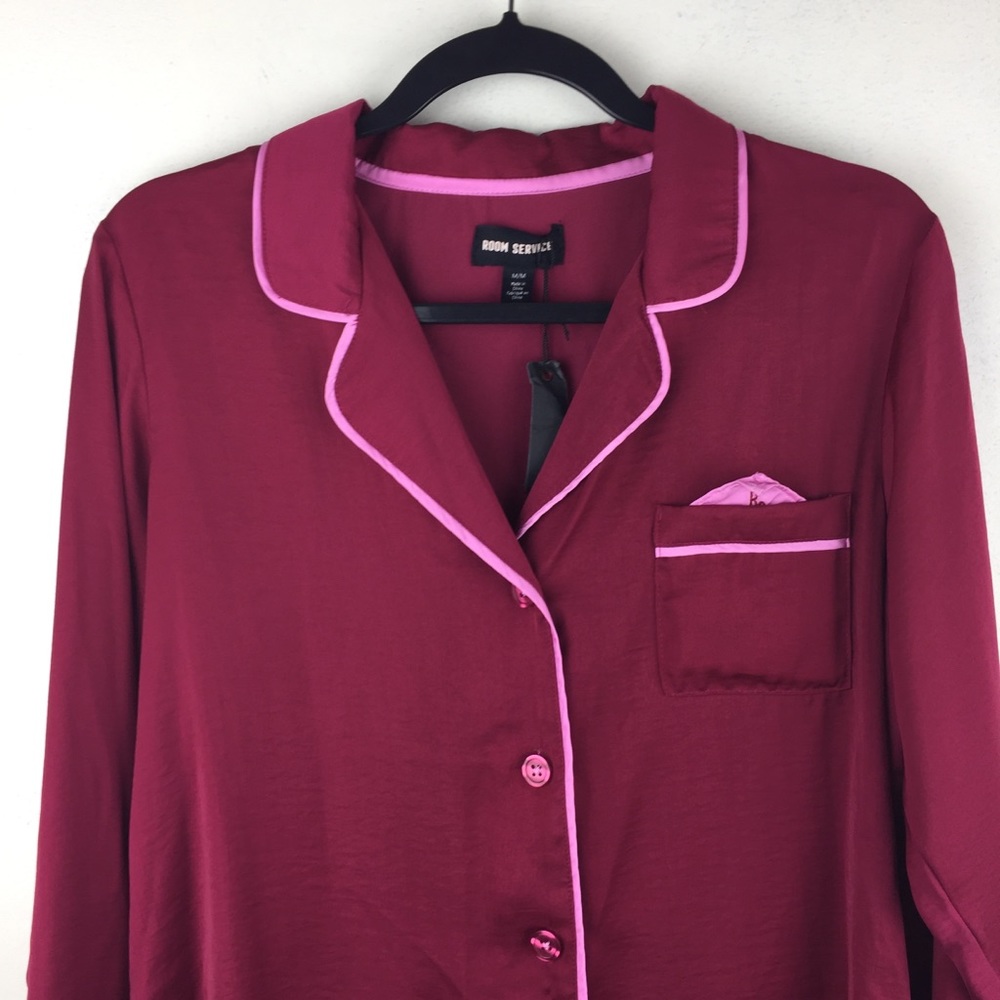 Room Service Red Pink Soft Sleepwear Lounge Top - Picture 2 of 11